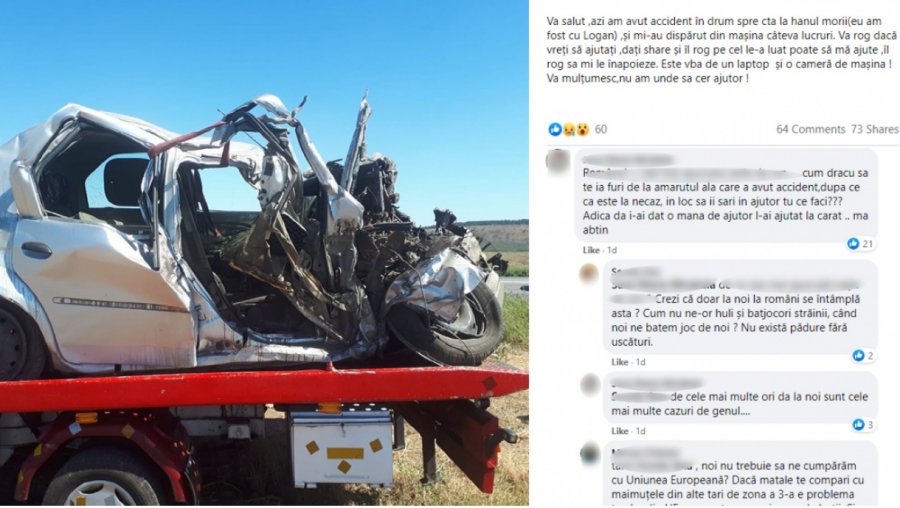 Se întâmplă în România: șofer încarcerat în urma unui accident, jefuit de martori