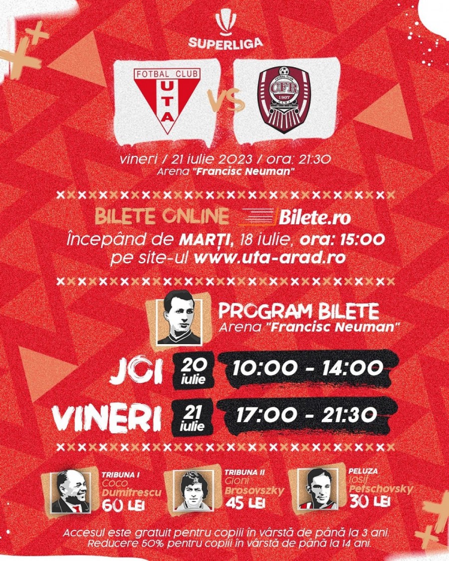 UTA scoate la vânzare biletele pentru meciul cu CFR Cluj