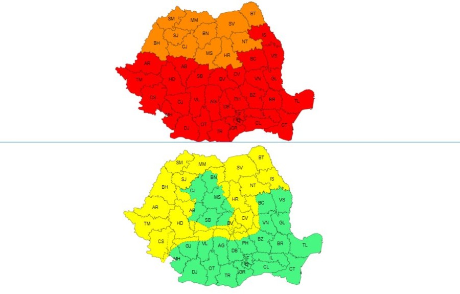 Avertizări suprapuse: cod ROȘU de caniculă, dar și cod GALBEN de instabilitate atmosferică; când se mai răcorește puțin