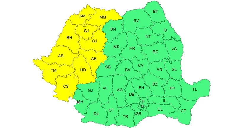 ANM emite cod galben de caniculă în 9 județe din vest