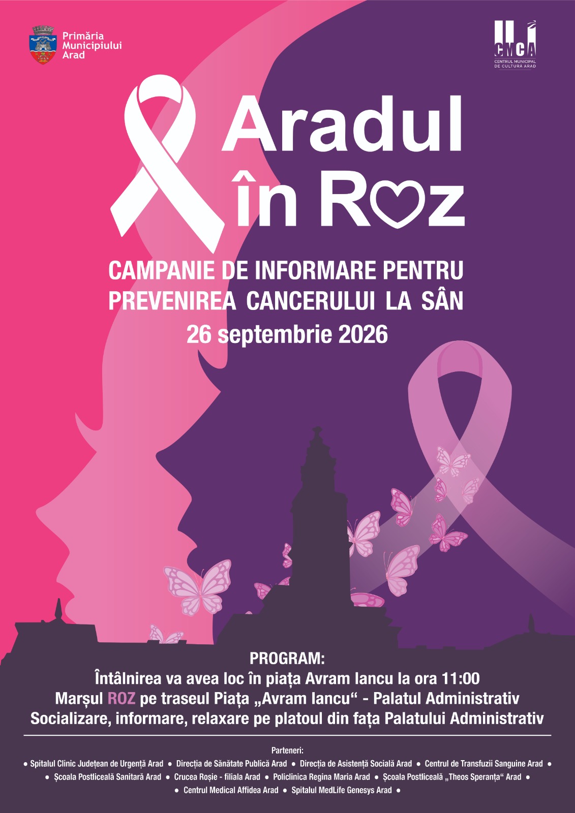 Aradul în roz: marș și acțiuni gratuite pentru prevenirea cancerului de sân
